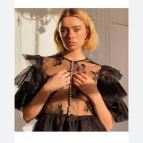 NWT Sister Jane Dream tiered flutter sleeve peplum rhinestone crystal blouse - Picture 3 of 16